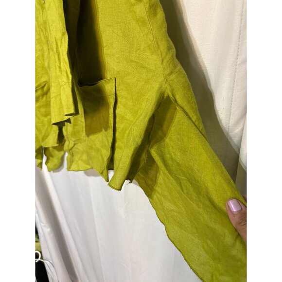 Lime Green Pegasus Womens Asymmetrical Lagan Look Linen Blouse 1X - Picture 5 of 7